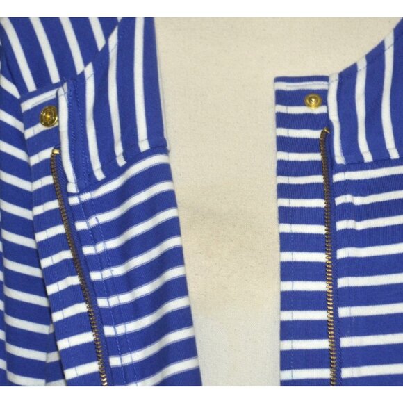 C Wonder Ladies Blue Nautical Striped 3/4 Sleeve Full Zip Cotton Knit Jacket 12 - Picture 8 of 11
